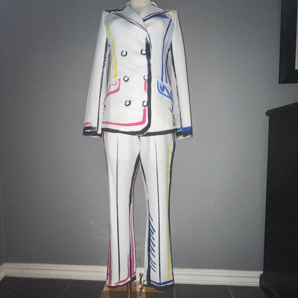 L'ATISTE COLOR ME BAD ARTSY PANTS SUIT GRAPHIC PAINTED CONTRASTING OUTLINE - S - Picture 3 of 16